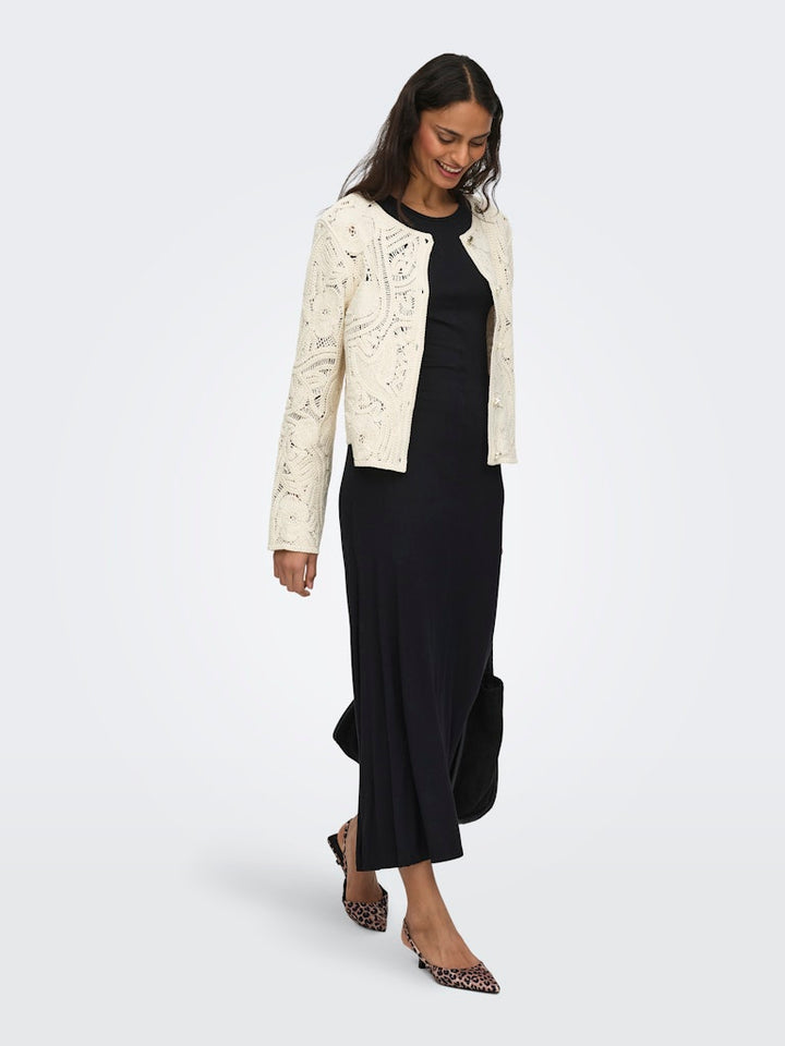 Jdyzanka L/s Crochet Cardigan Jrs - Ecru