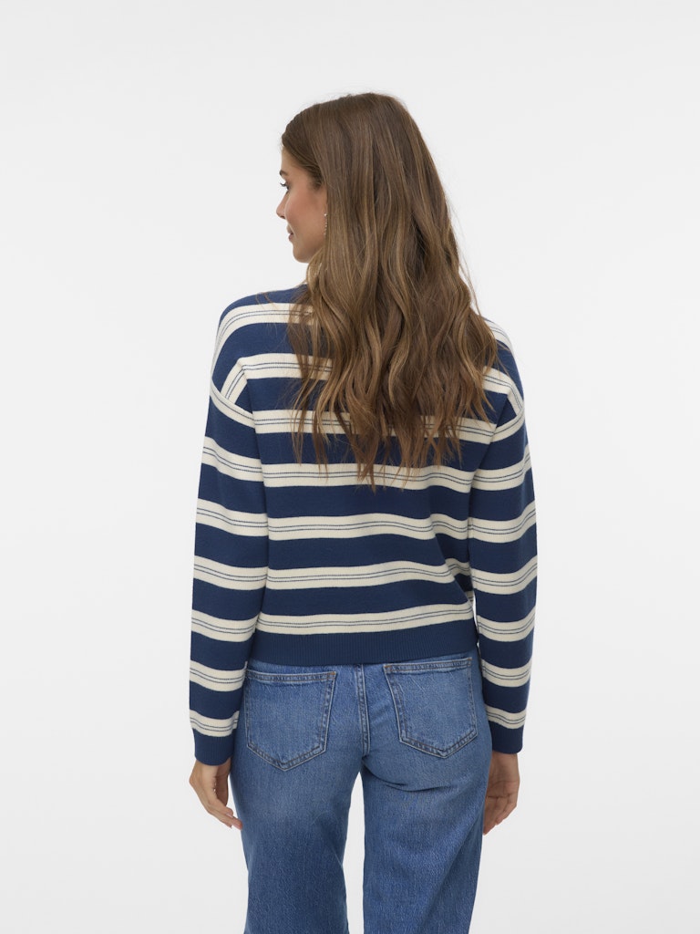 Vmgold Stripe Ls O-neck Cardigan - Blauw Dessin