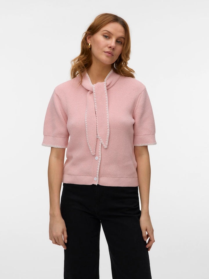 Vmkashia Ss Tie Detail Knit Cardigan - Licht Roze