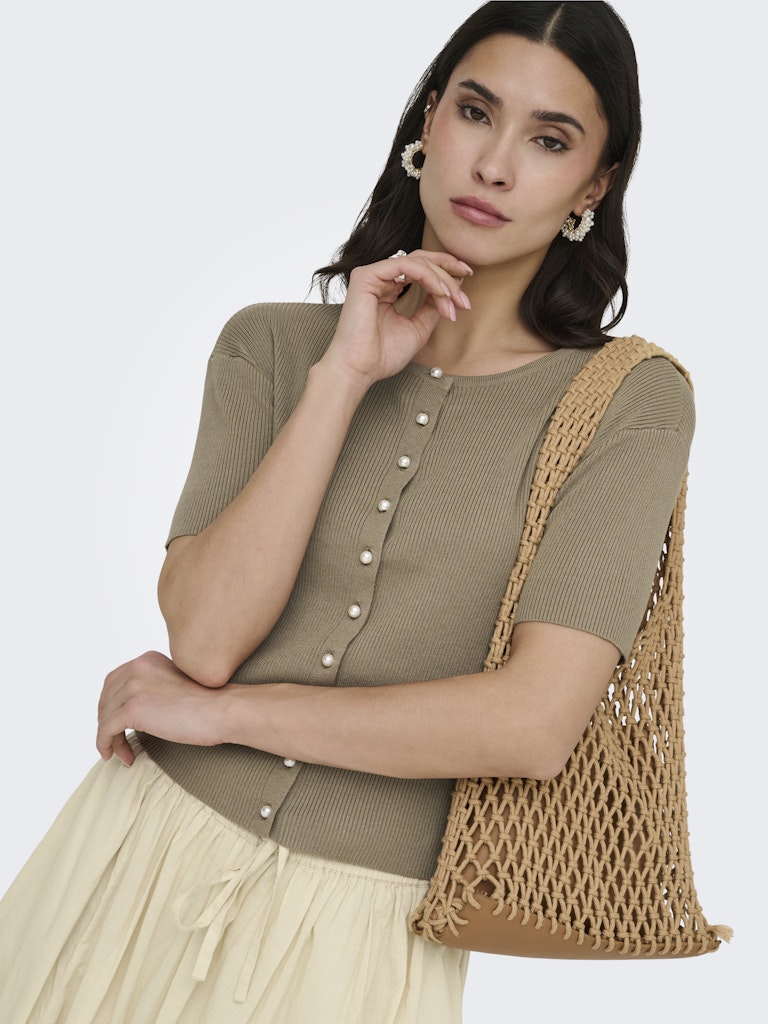 Jdygaby 2/4 O-neck Pearl Cardigan Knt - Taupe
