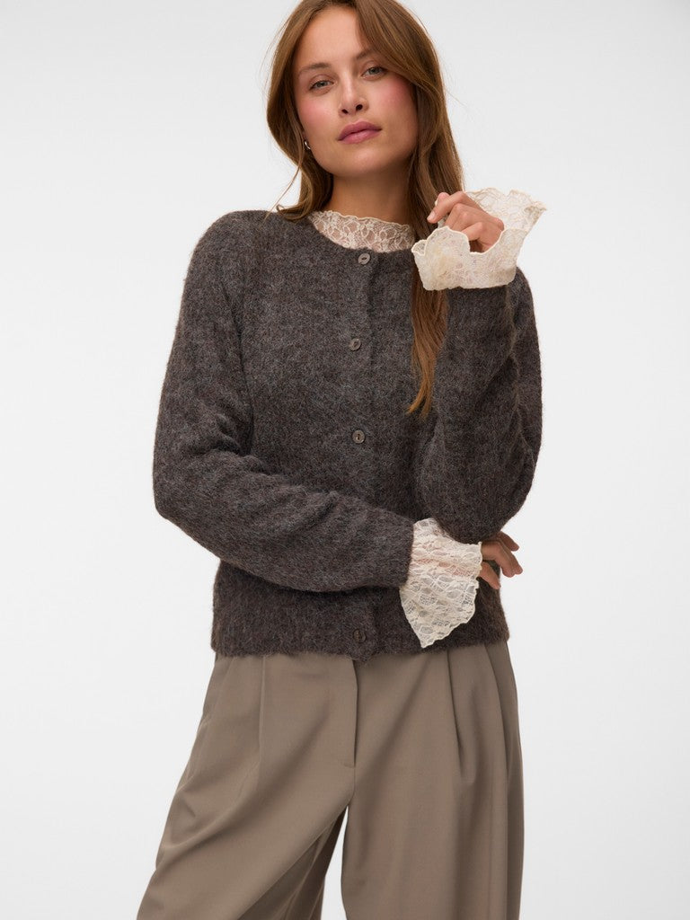 Vmnovah Ls O-neck Button Cardi Ga Noos - Bruin Melee