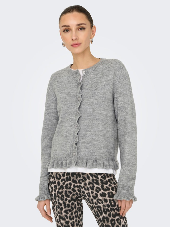 Jdyletty L/s On Frill Cardigan Knt Noos - Lichtgrijs