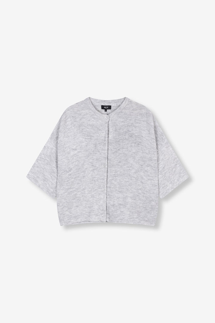 Knitted Short Sleeve Cardigan - Grijs Melee