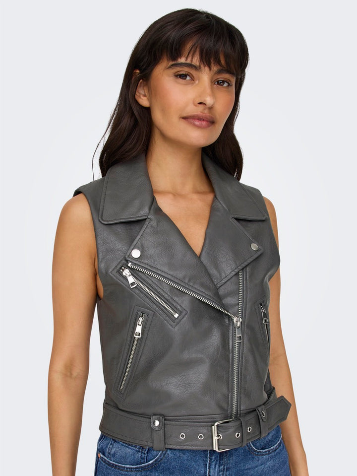 Onlvera Faux Leather Waistcoat Otw - Antraciet