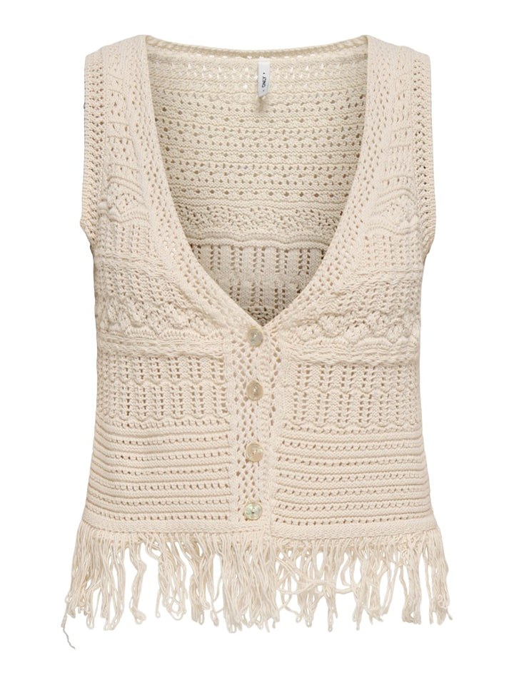 Onlalix Life Sl Fringe Waistcoat Knt - Ecru