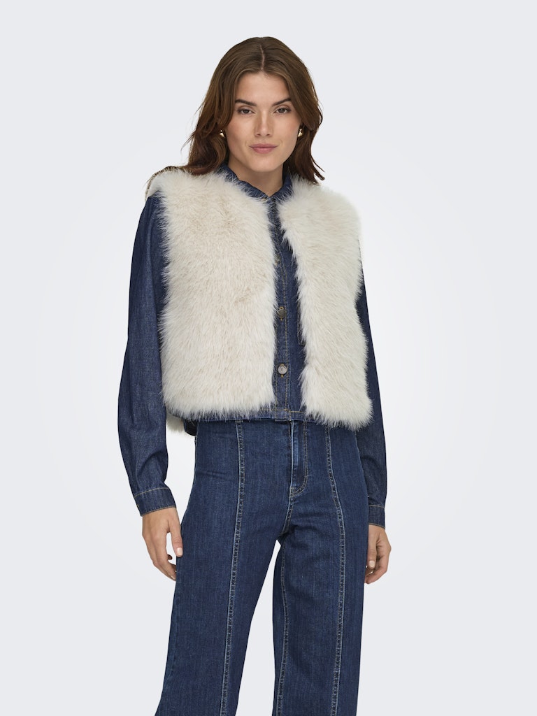 Jdyora Faux Fur Waistcoat Otw Sie - Beige
