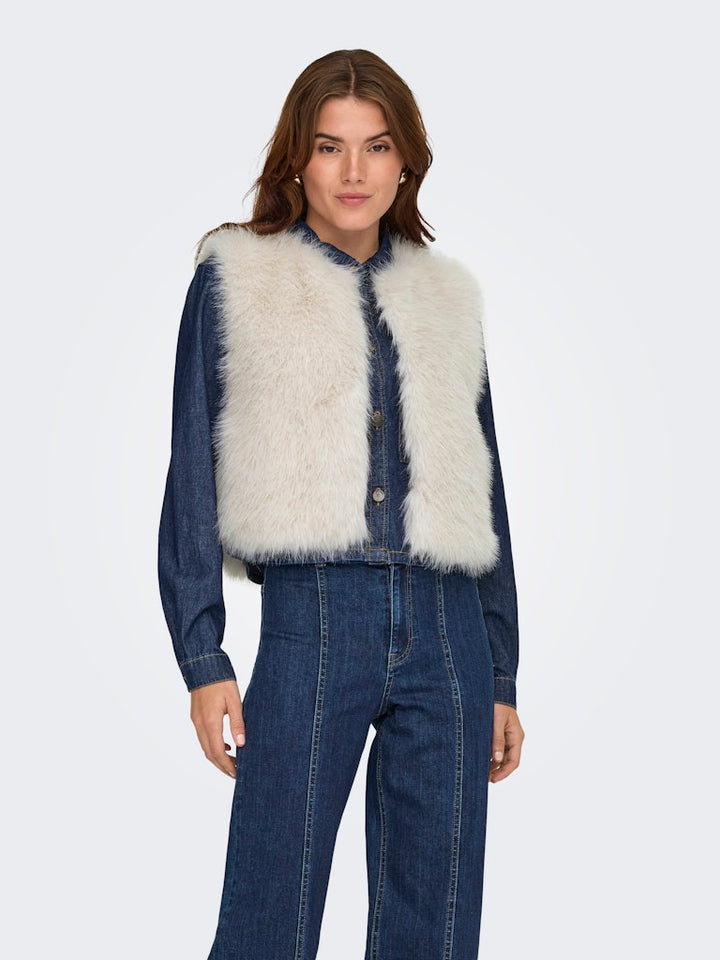 Jdyora Faux Fur Waistcoat Otw Sie - Beige