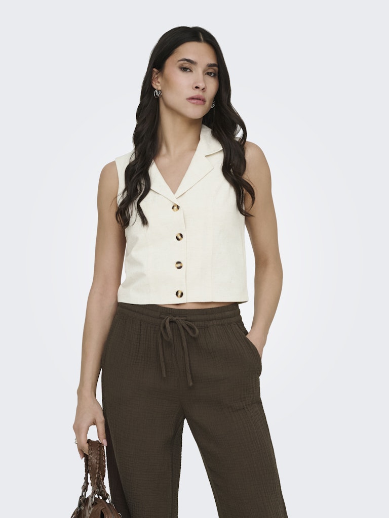 Jdymilan Linen S/l Waistcoat Tlr - Beige