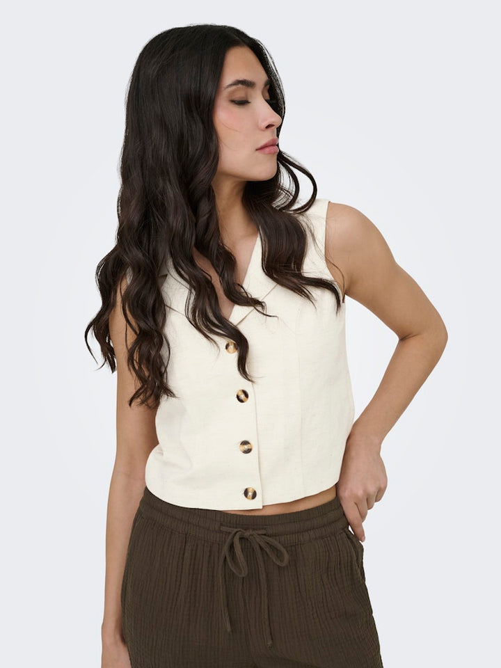 Jdymilan Linen S/l Waistcoat Tlr - Beige