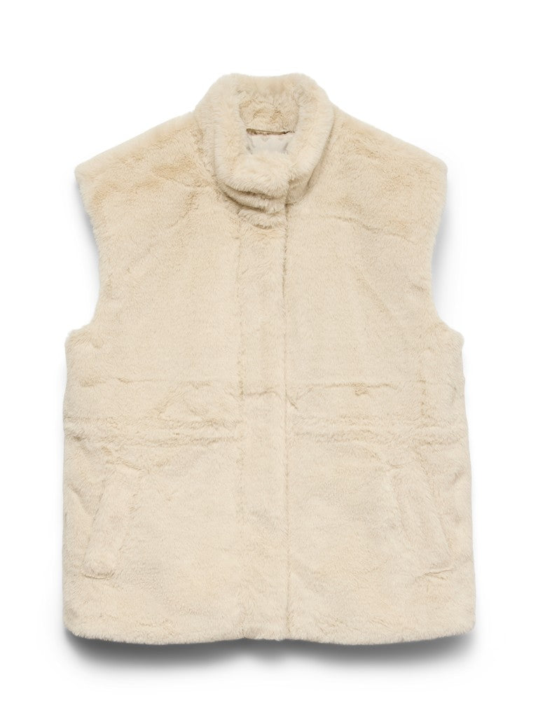 Vmsonjapoppy Faux Fur Waistcoat Ga Boo - Beige