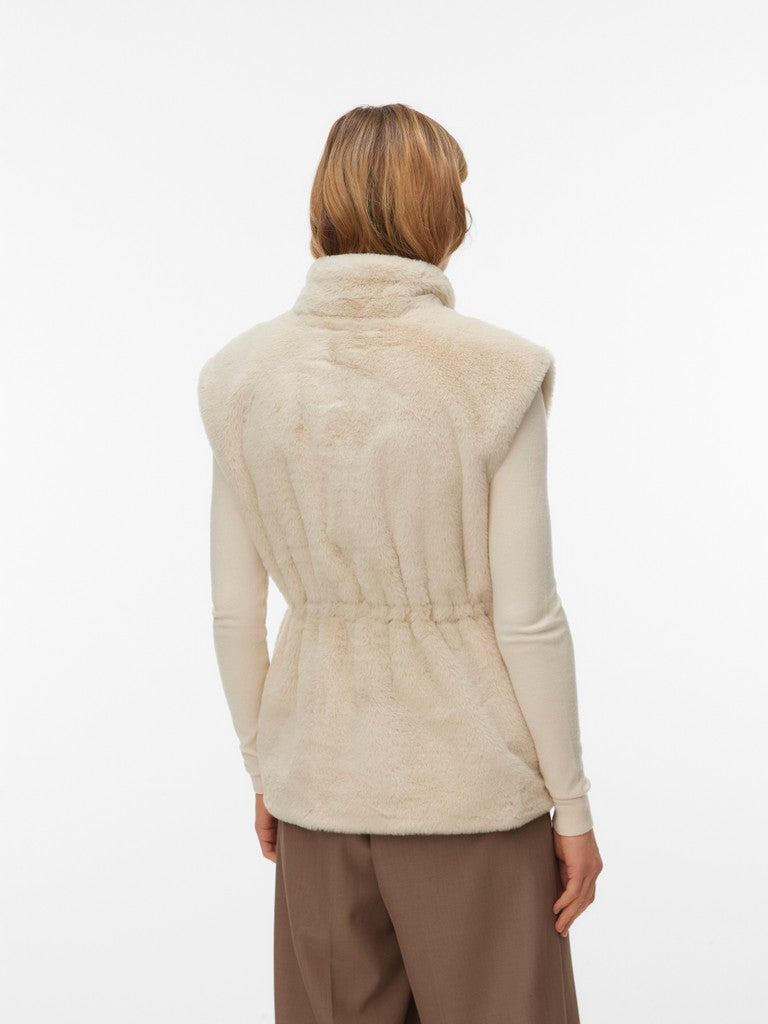 Vmsonjapoppy Faux Fur Waistcoat Ga Boo - Beige