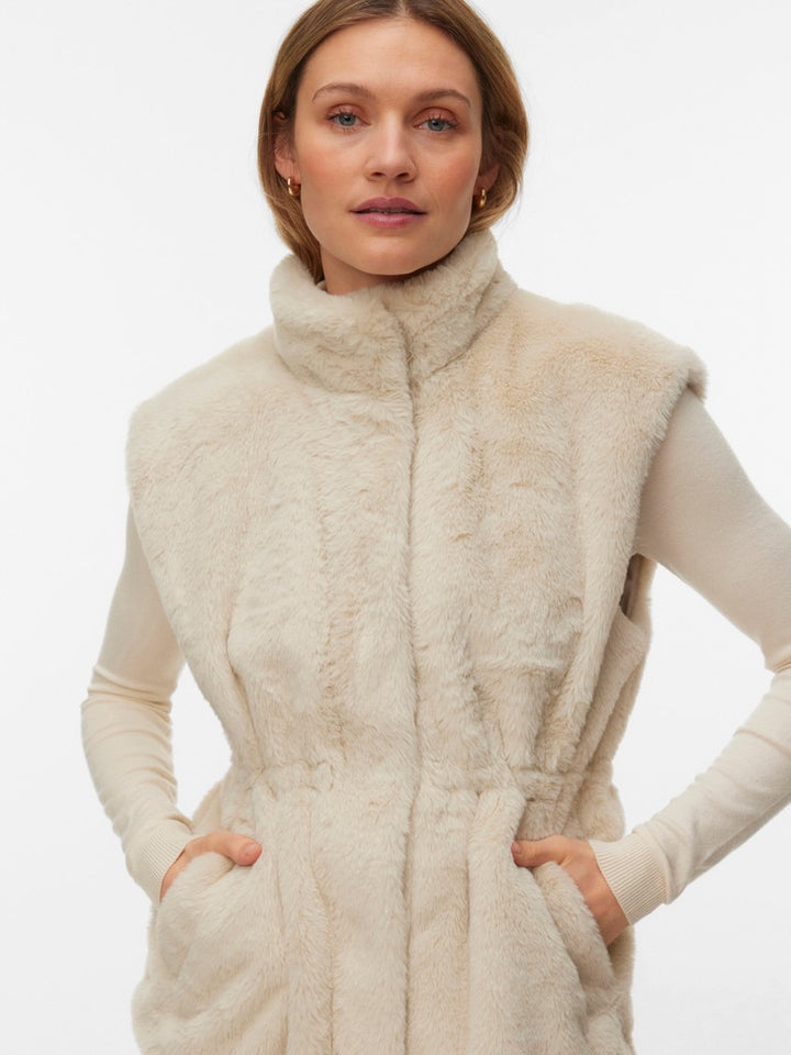 Vmsonjapoppy Faux Fur Waistcoat Ga Boo - Beige