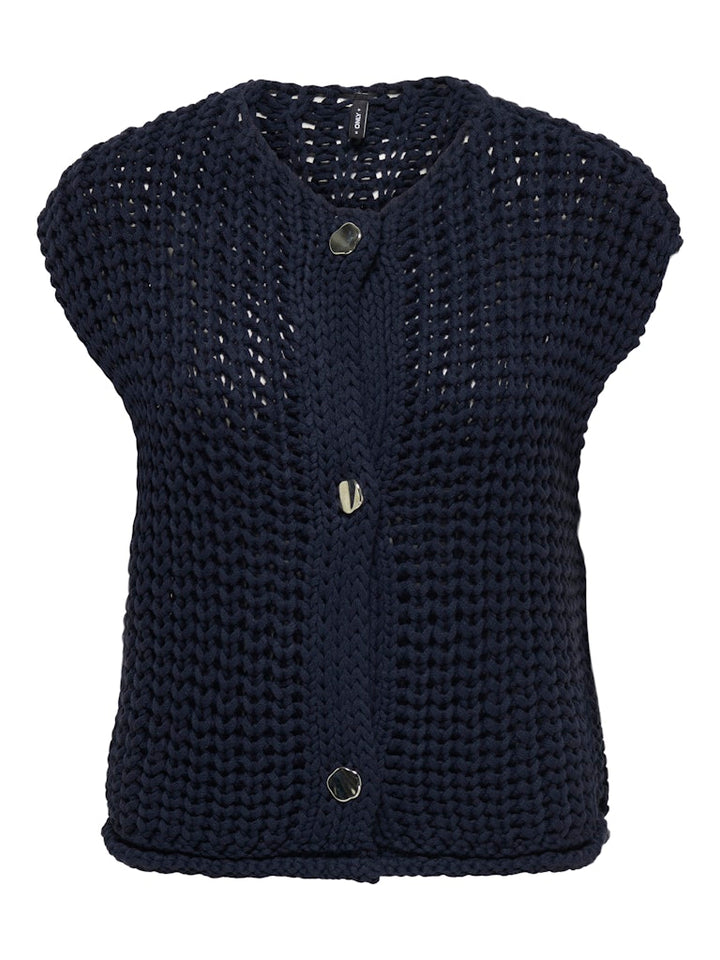 Onlchloe Ss Rib Button Vest Knt - Navy