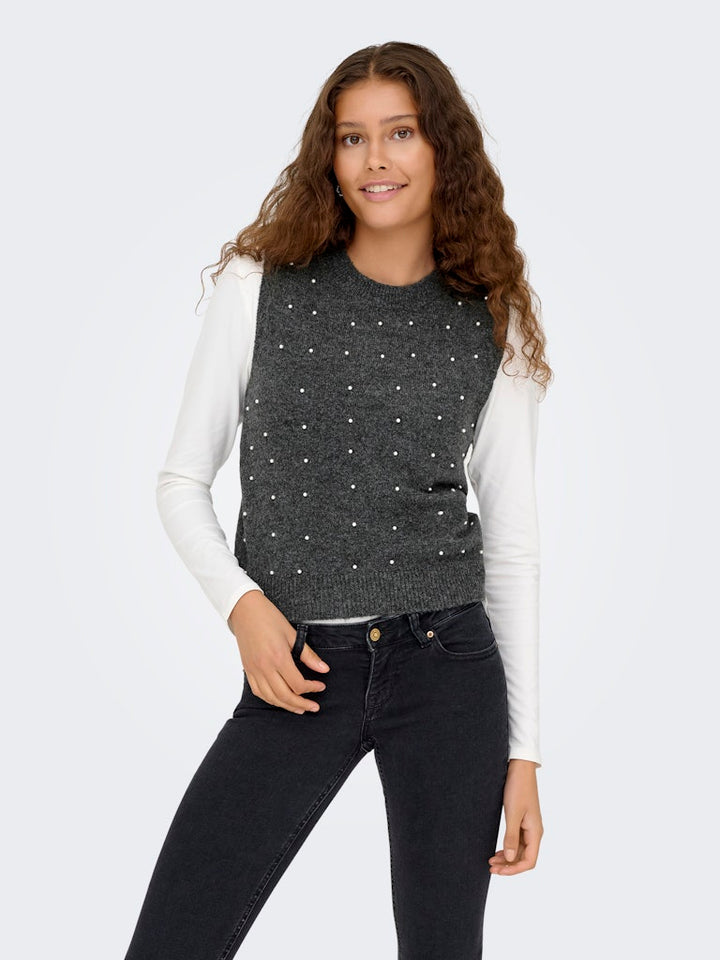 Onlrenata Sl O-neck Pearl Vest Knt - Grijs Melee