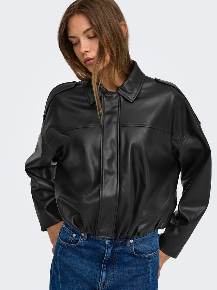 Onlmoon-neli L/s Faux Leather Bomber Pnt - Zwart