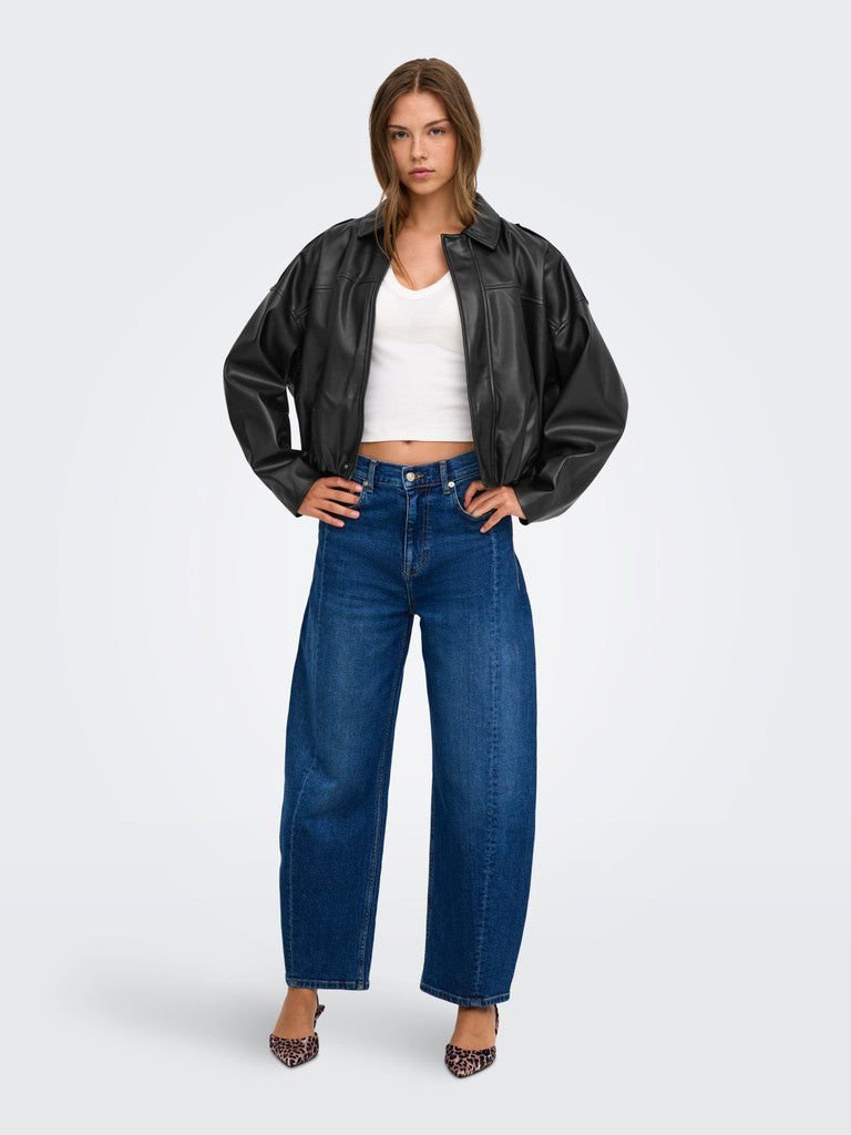 Onlmoon-neli L/s Faux Leather Bomber Pnt - Zwart
