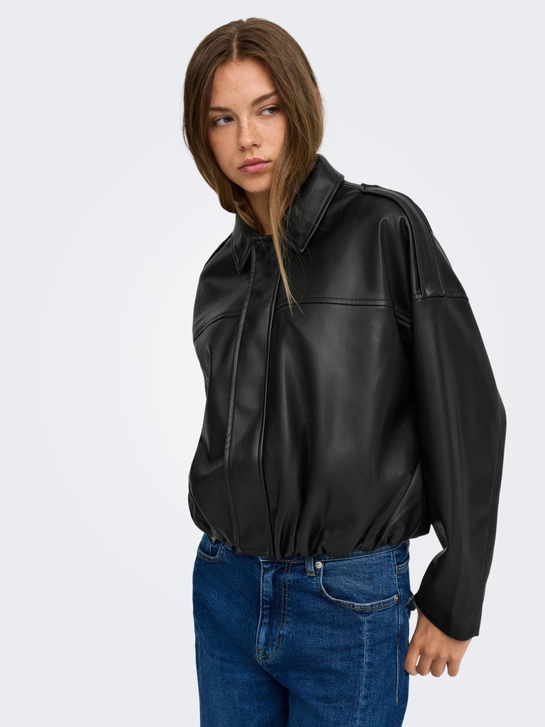 Onlmoon-neli L/s Faux Leather Bomber Pnt - Zwart