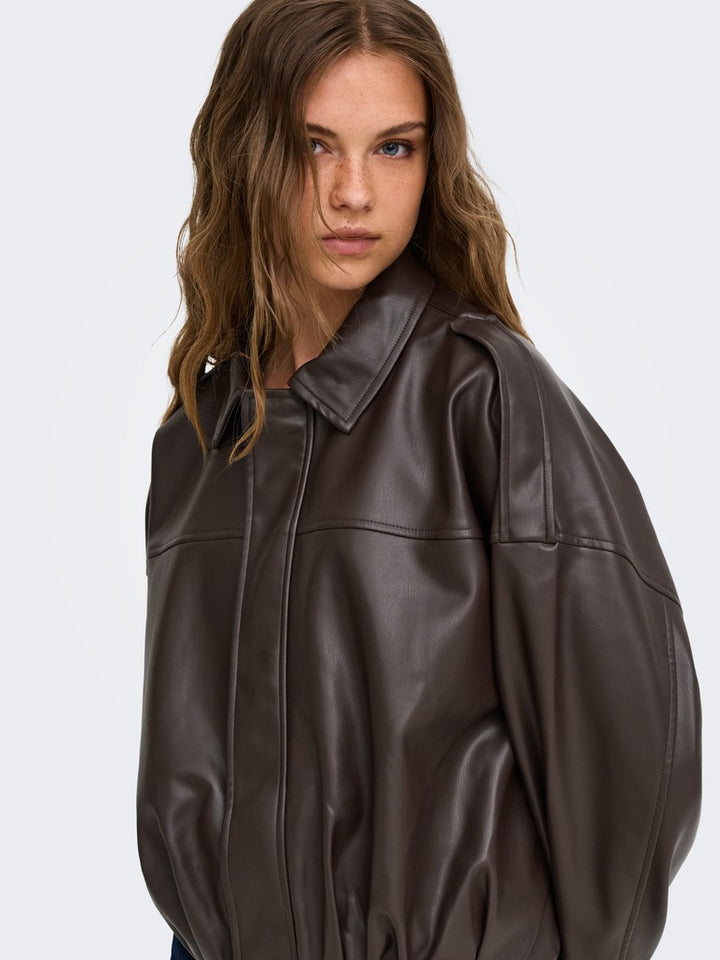 Onlmoon-neli L/s Faux Leather Bomber Pnt - Bruin