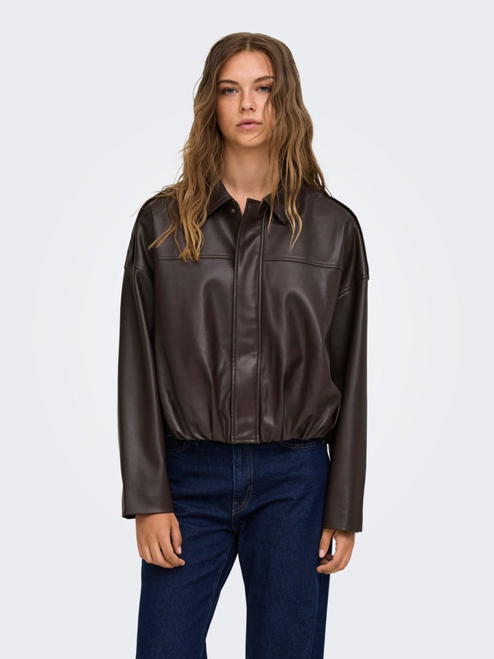 Onlmoon-neli L/s Faux Leather Bomber Pnt - Bruin