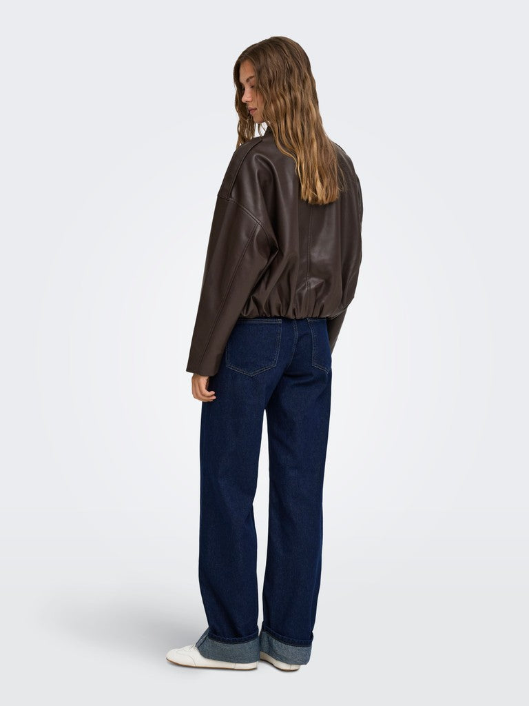 Onlmoon-neli L/s Faux Leather Bomber Pnt - Bruin