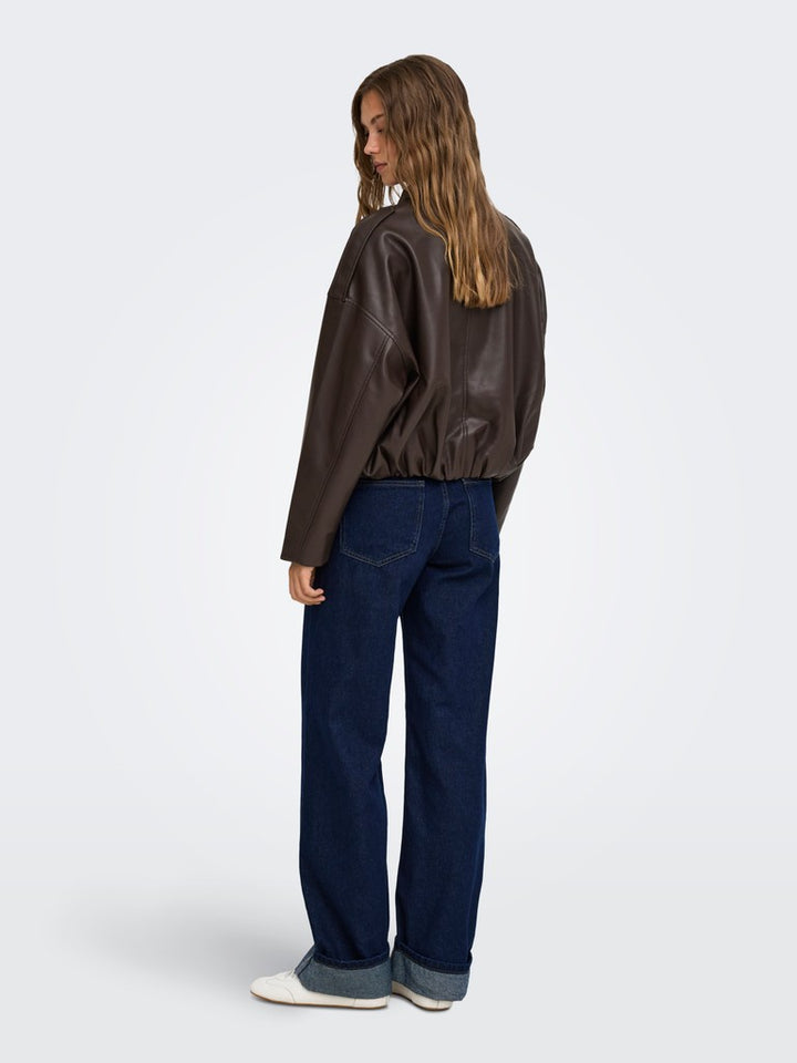 Onlmoon-neli L/s Faux Leather Bomber Pnt - Bruin