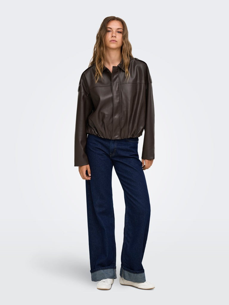 Onlmoon-neli L/s Faux Leather Bomber Pnt - Bruin