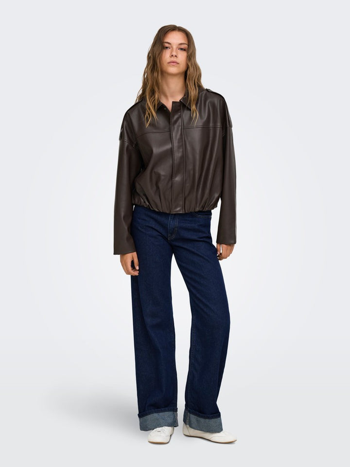Onlmoon-neli L/s Faux Leather Bomber Pnt - Bruin