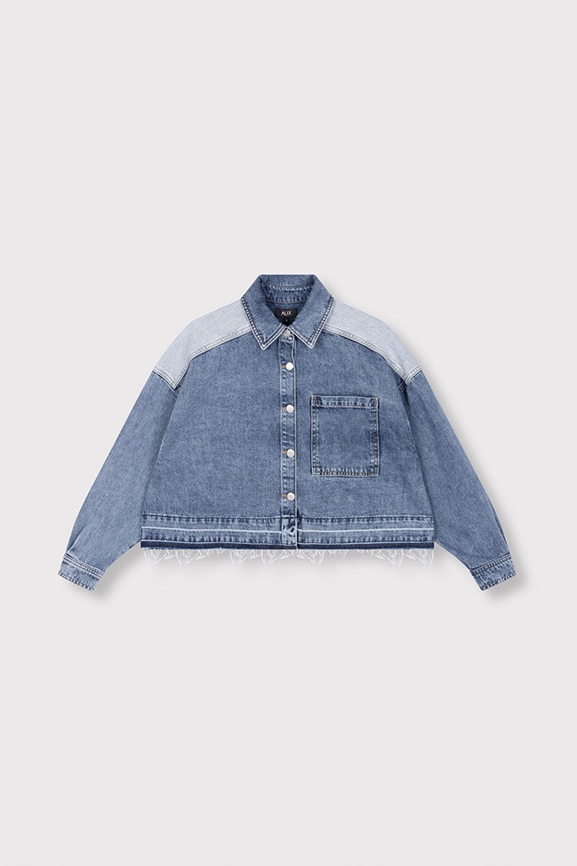 Mixed Denim Blouse - Blue Denim
