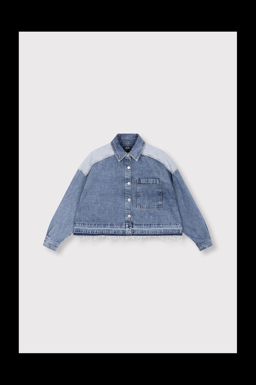 Mixed Denim Blouse - Blue Denim