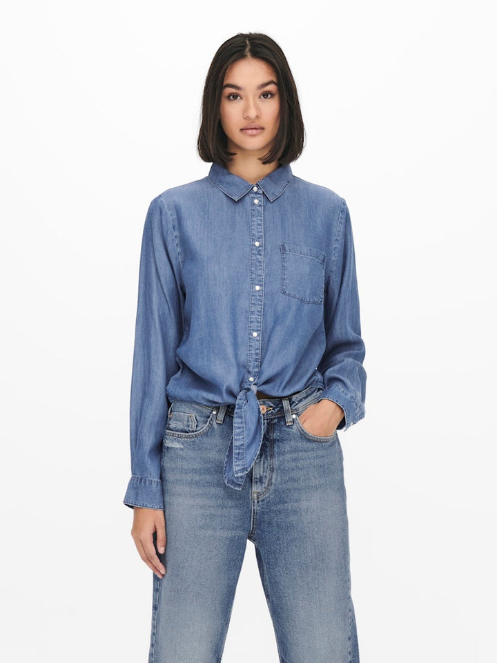 Jdyjasper L/s Knot Shirt Wvn - Blue Denim