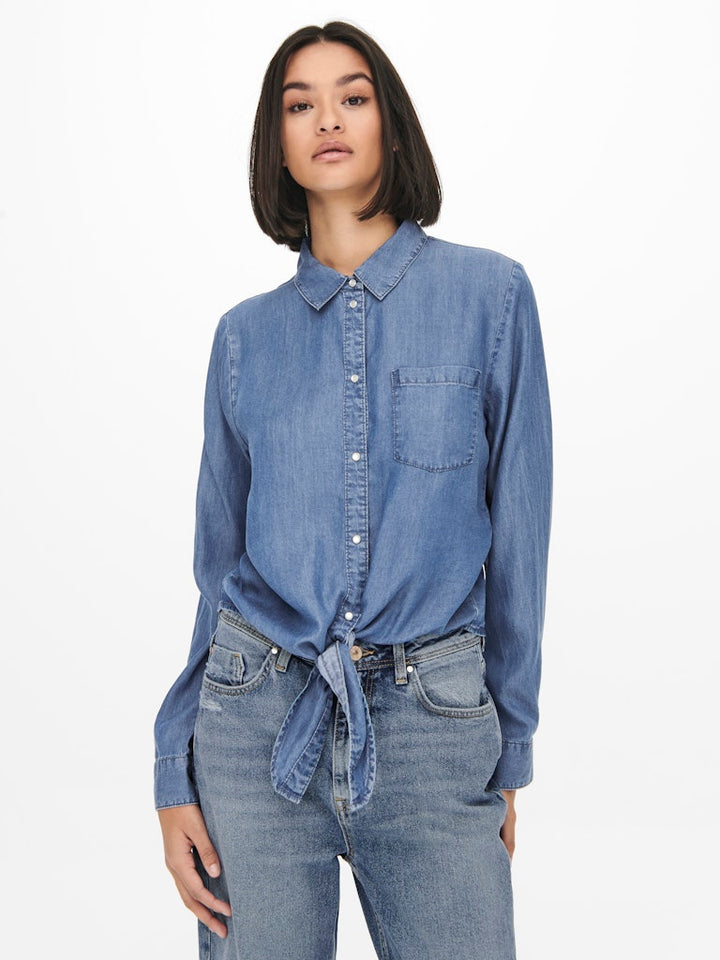 Jdyjasper L/s Knot Shirt Wvn - Blue Denim
