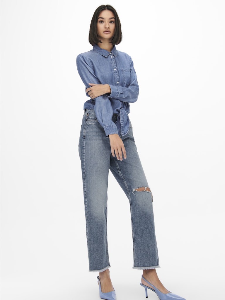 Jdyjasper L/s Knot Shirt Wvn - Blue Denim