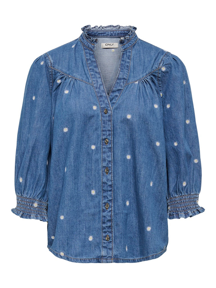 Onlraya Daisy Emb 3/4 Shirt Dnm Akm - Blue Denim