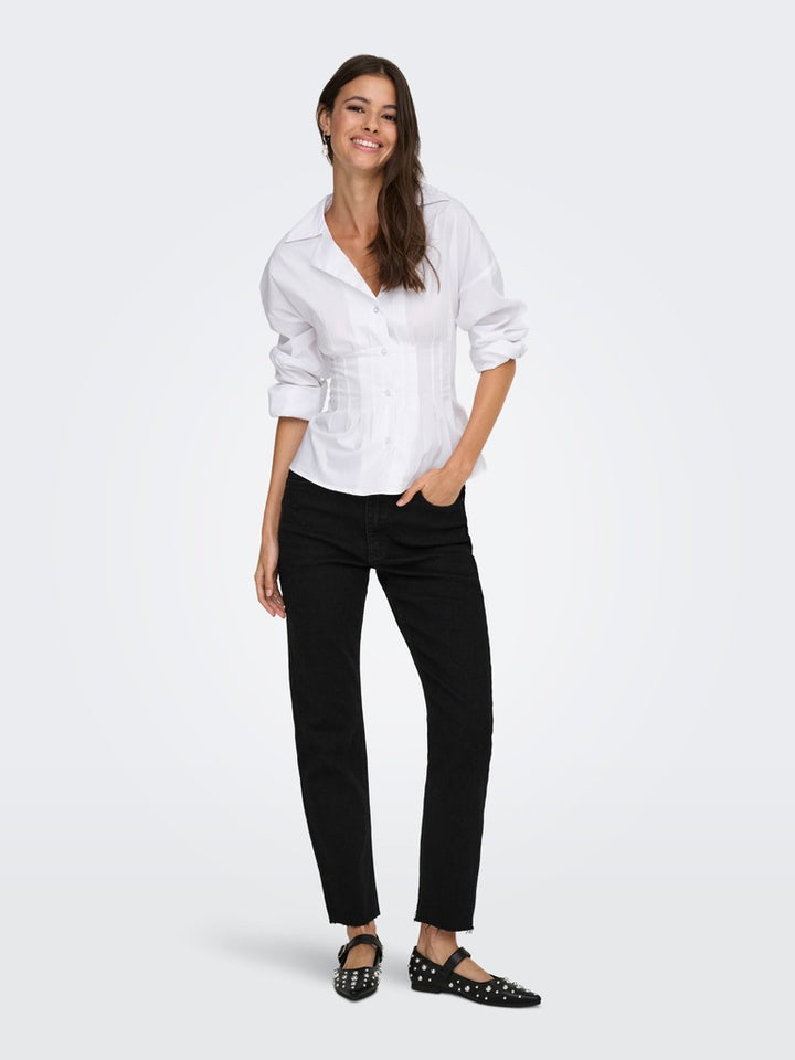 Jdymio L/s Fitted V-neck Shirt Wvn Exp - Wit