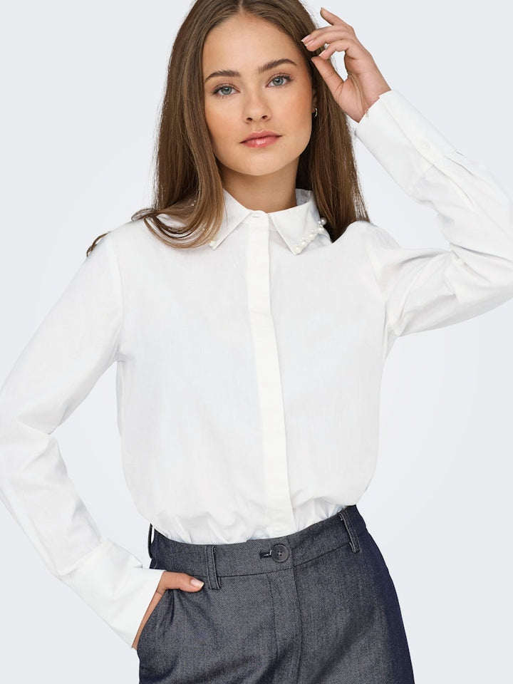 Jdylula L/s Pearl Detail Shirt Wvn - Off-white