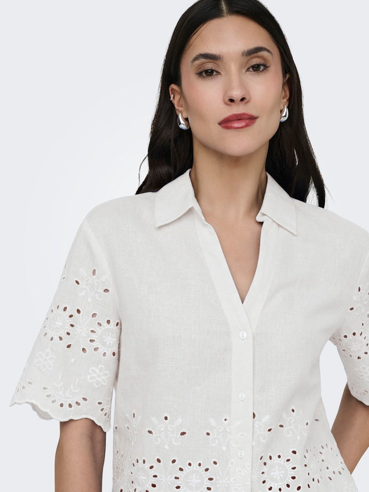 Jdymarina 2/4 Embroidery Shirt Wvn - Off-white