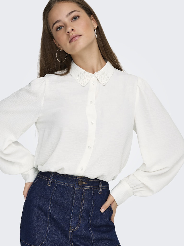 Jdyrachel Life L/s Beaded Shirt Wvn - Ecru
