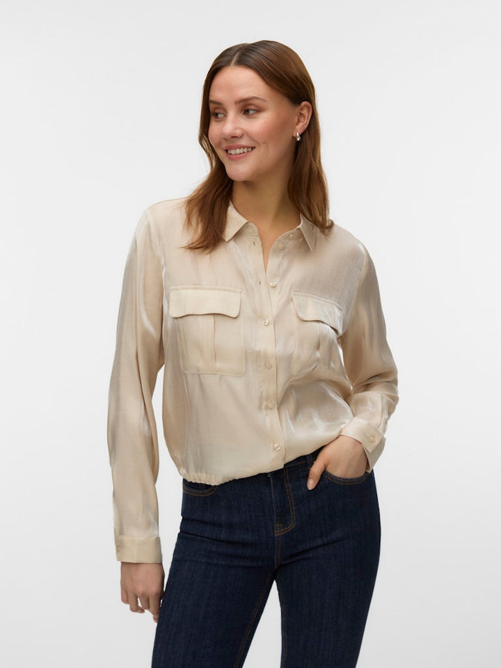 Vmmarys Liva Ls Tie Shirt Wvn Lcs - Zand