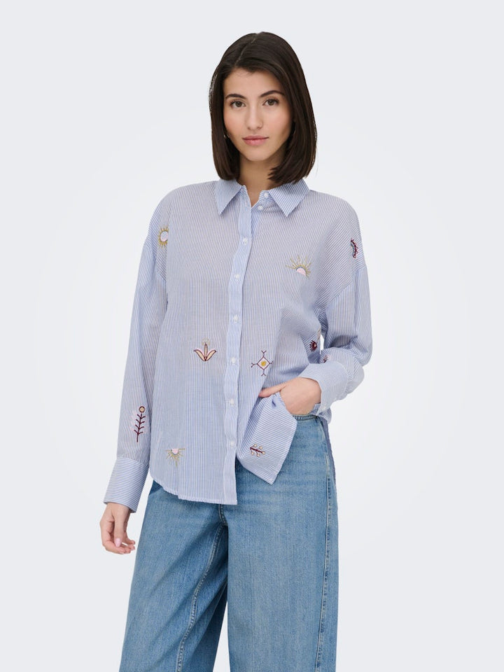 Jdypaige L/s Loose  Emb. Shirt Wvn - Wit Dessin