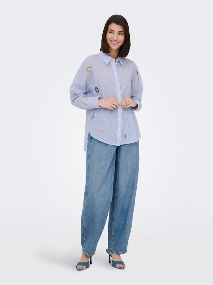 Jdypaige L/s Loose  Emb. Shirt Wvn - Wit Dessin