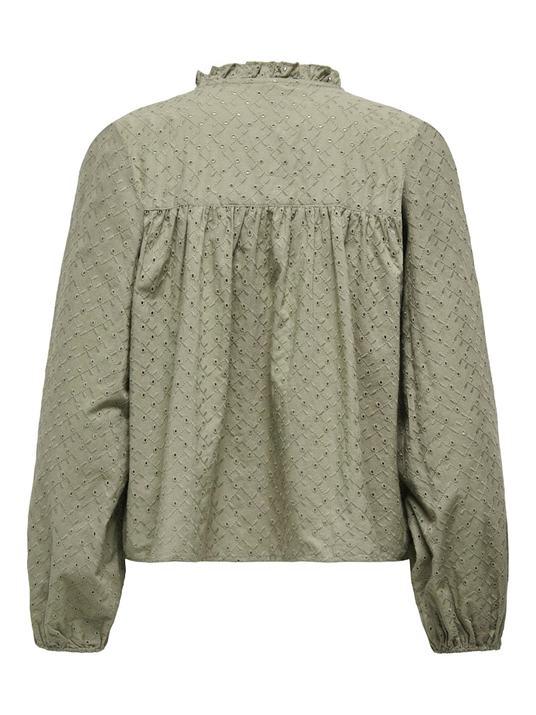 Onlnoelys L/s Embroided Shirt Wvn Cs - Olijf