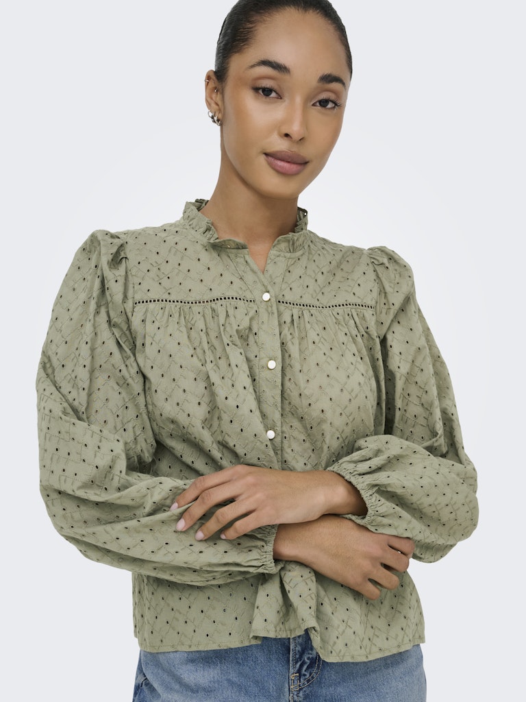 Onlnoelys L/s Embroided Shirt Wvn Cs - Olijf