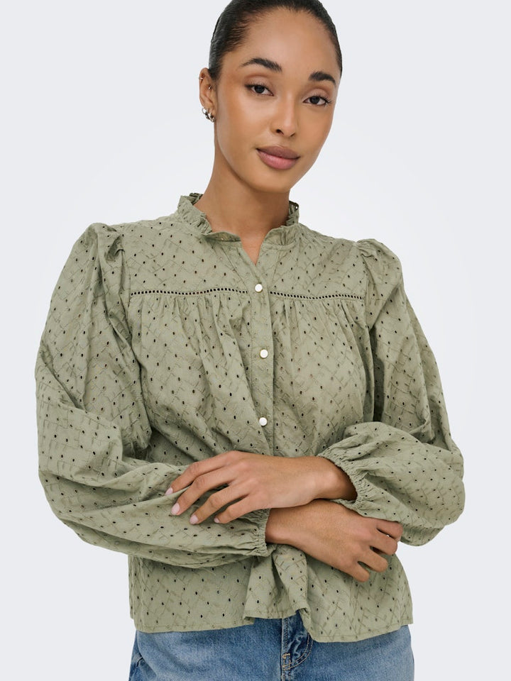 Onlnoelys L/s Embroided Shirt Wvn Cs - Olijf