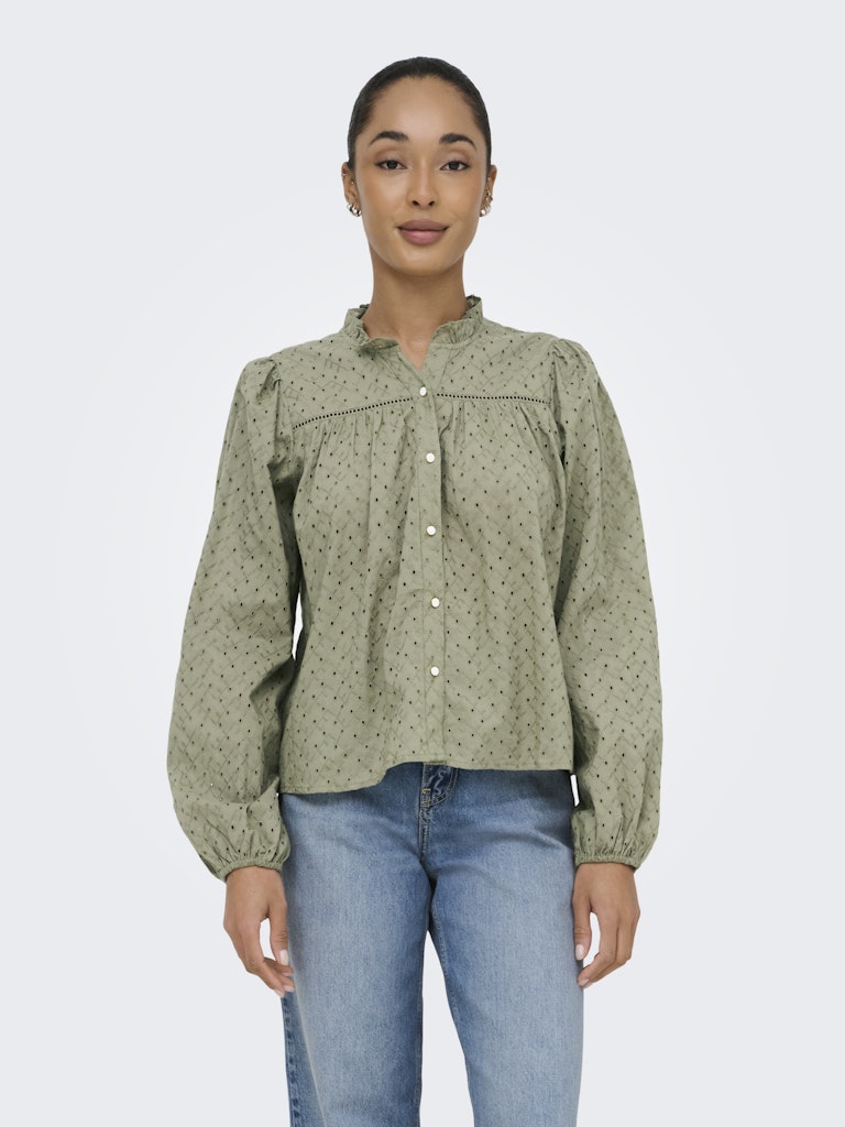 Onlnoelys L/s Embroided Shirt Wvn Cs - Olijf