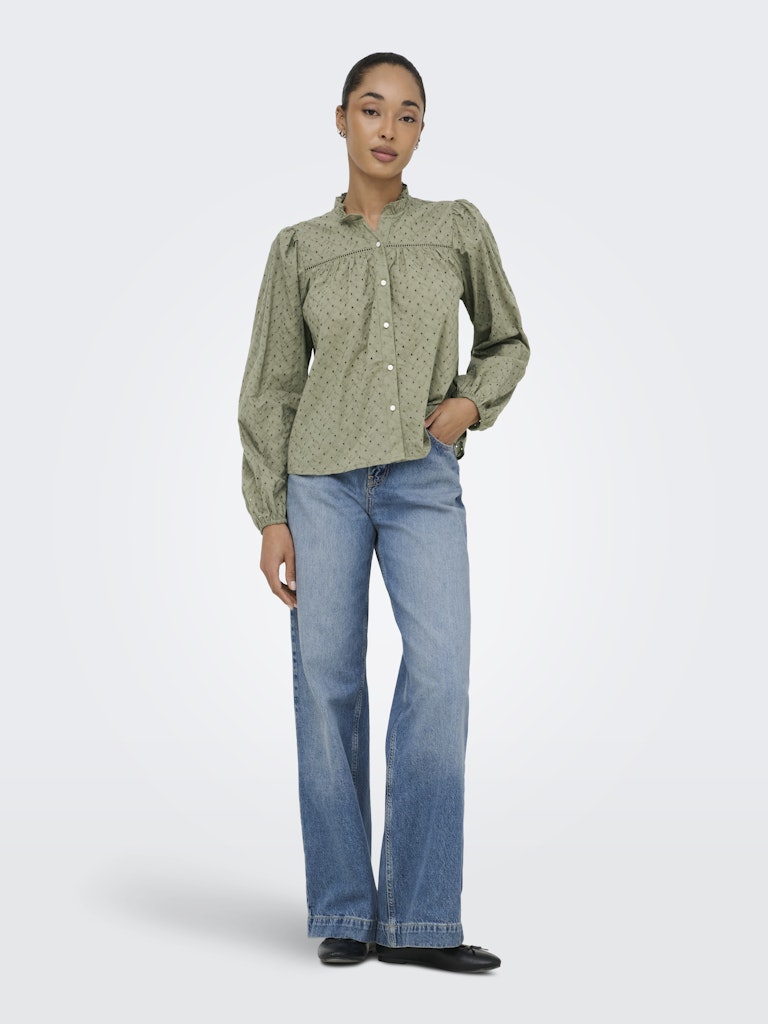 Onlnoelys L/s Embroided Shirt Wvn Cs - Olijf