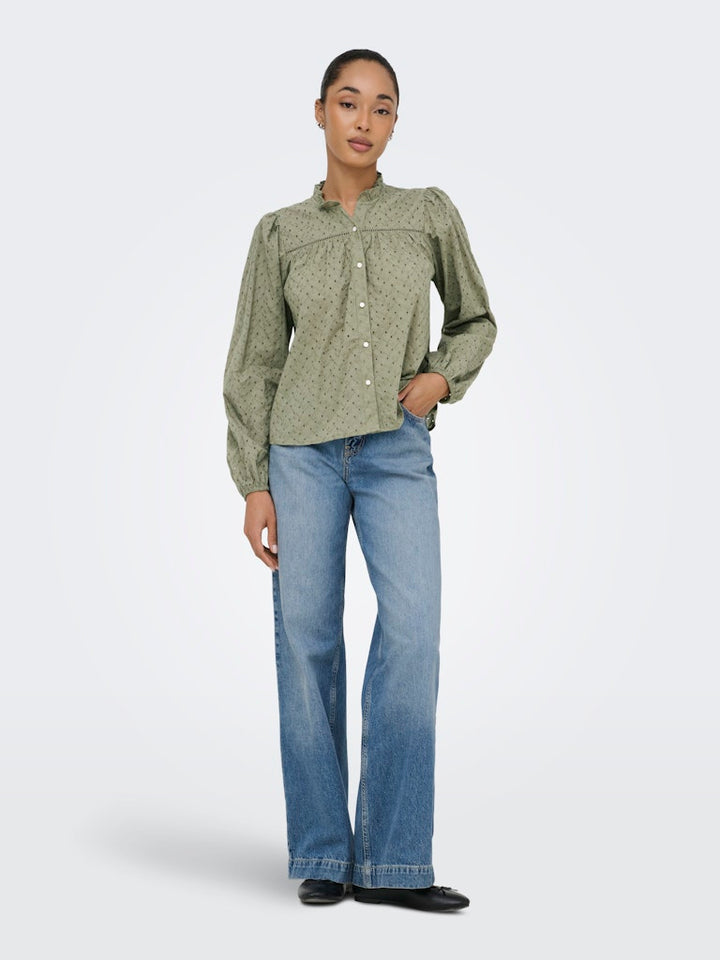 Onlnoelys L/s Embroided Shirt Wvn Cs - Olijf