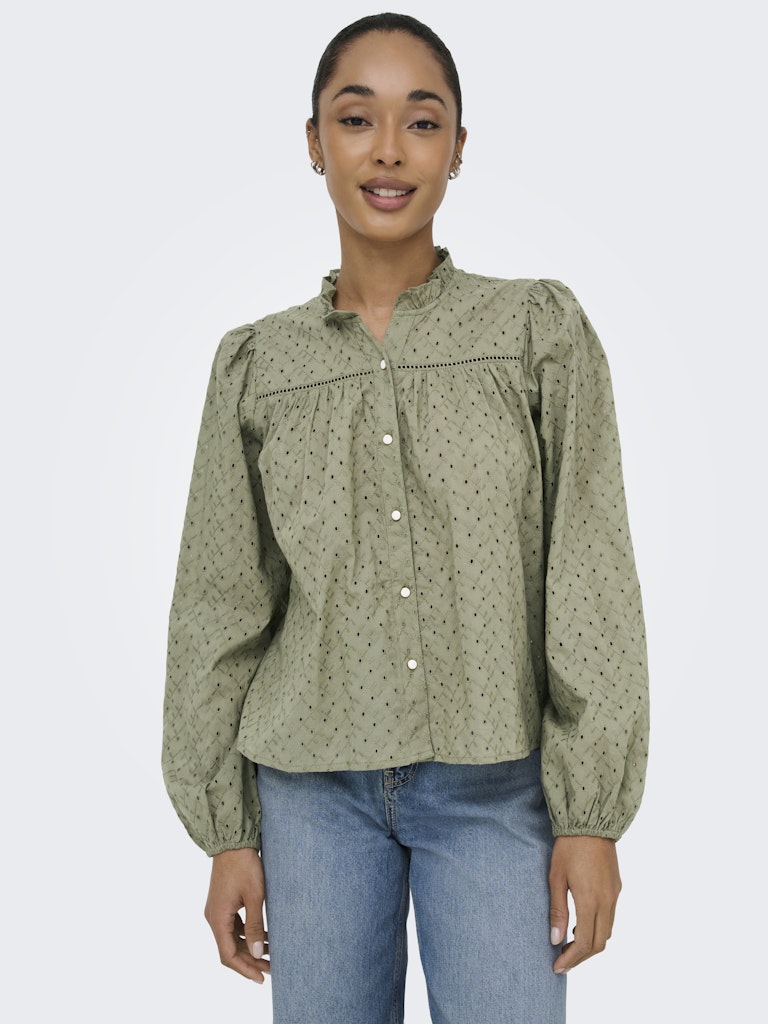 Onlnoelys L/s Embroided Shirt Wvn Cs - Olijf
