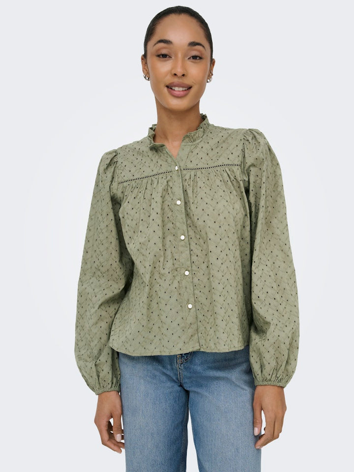 Onlnoelys L/s Embroided Shirt Wvn Cs - Olijf