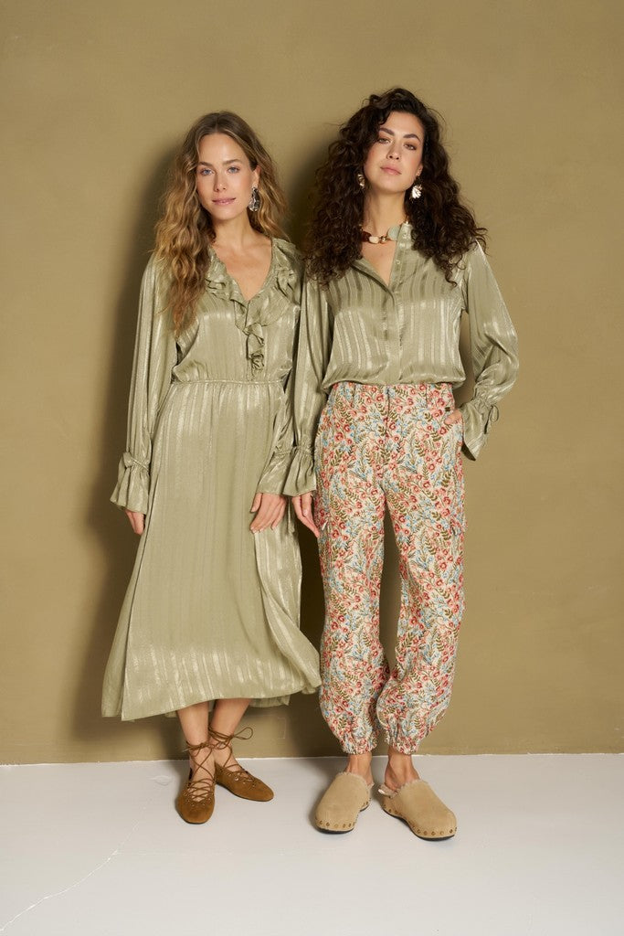 Blouse Hella - Satin Relaxed - Oud Groen