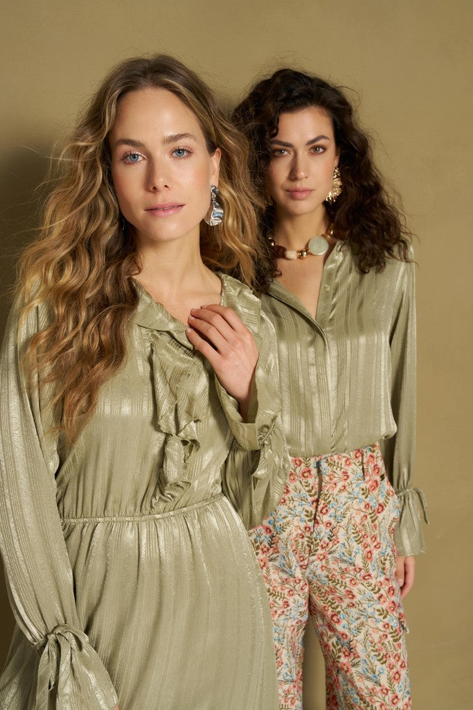 Blouse Hella - Satin Relaxed - Oud Groen